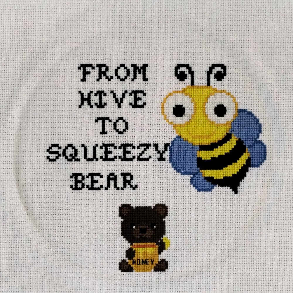 From Hive to Squeezy Bear /  Cross Stitch / Completed, Hand Made